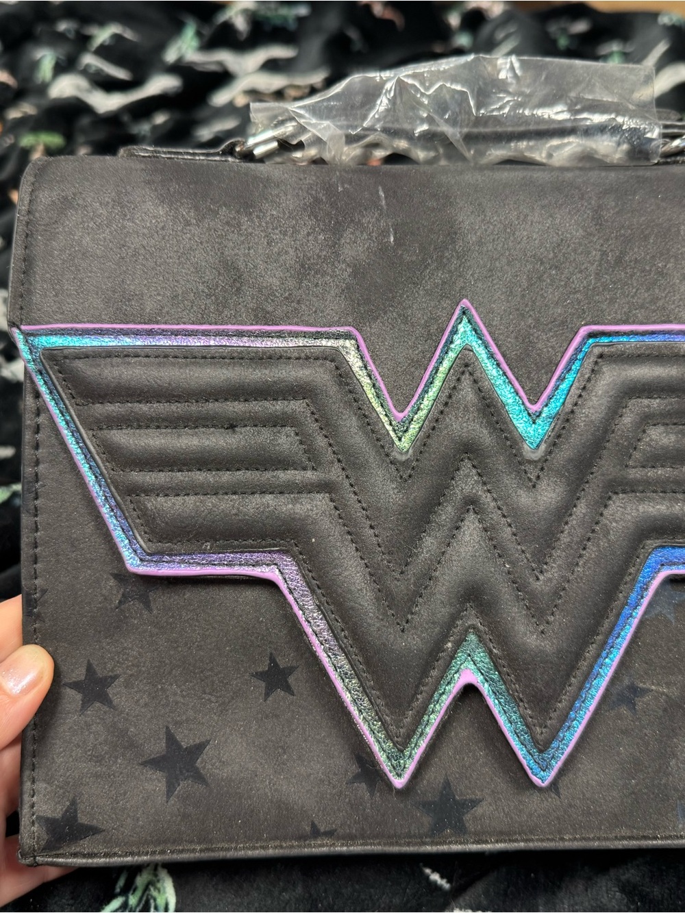Loungefly Black Crossbody Bag with Iridescent Rainbow Trim